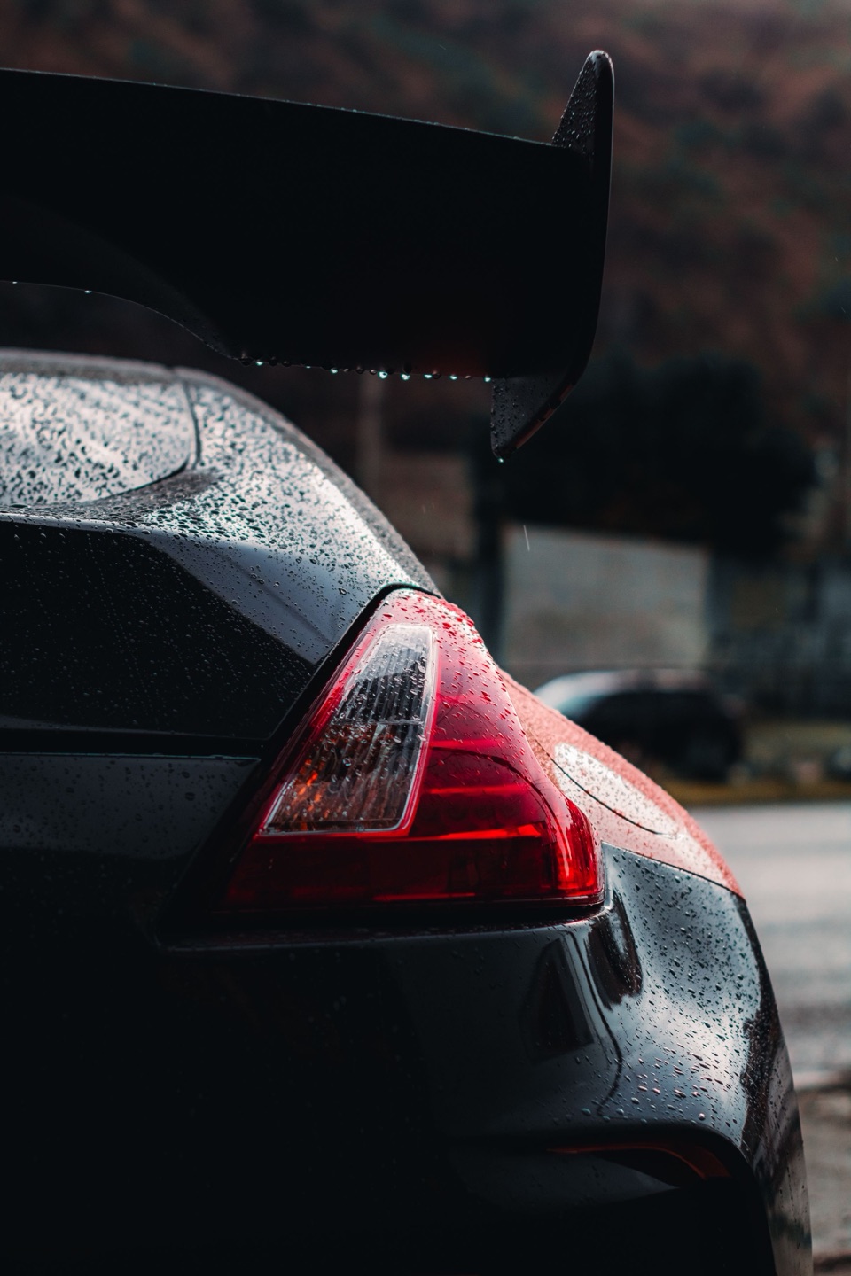Water beading on the rear of a coated black car